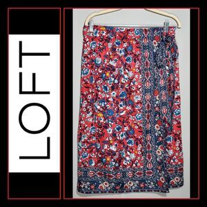 LOFT Size Medium Bohemian Faux Wrap Midi Skirt Floral Paisely